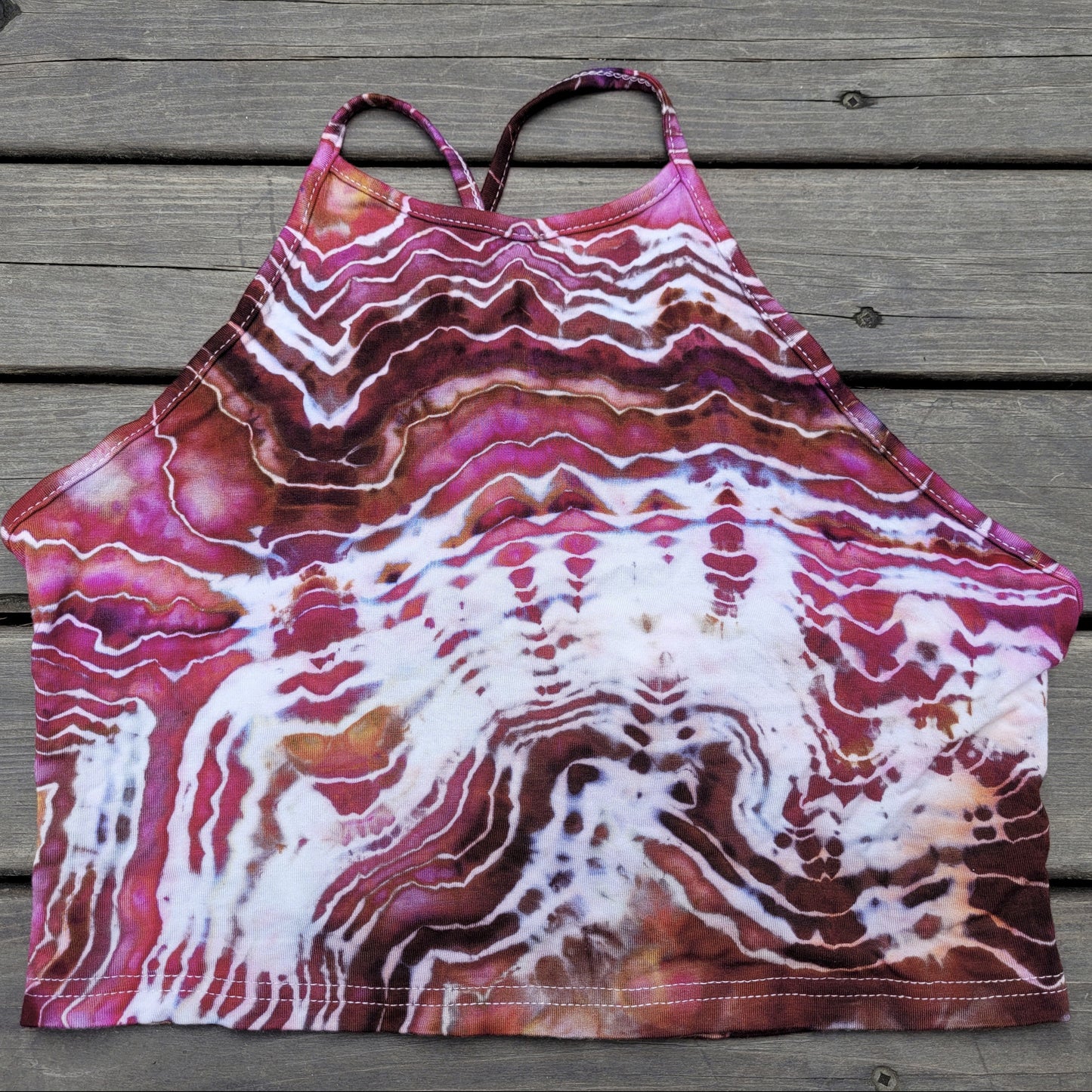 Crop Tank Criss Cross Back Maroon Geode Large