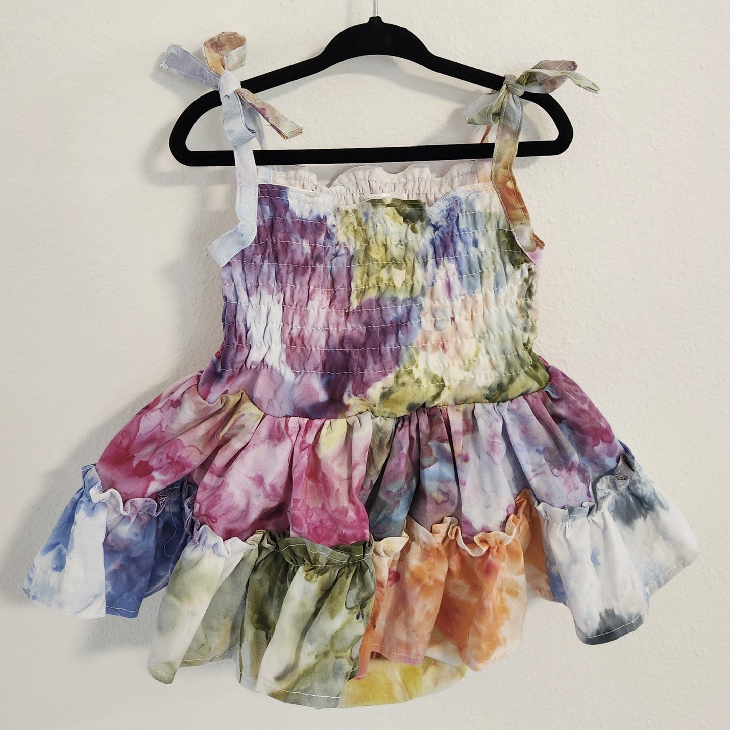 Shirred Baby Sun Dress Floral Ice Dye