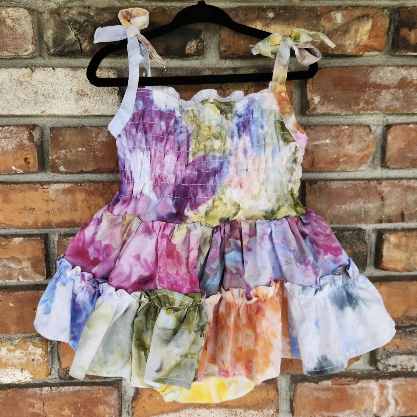 Shirred Baby Sun Dress Floral Ice Dye