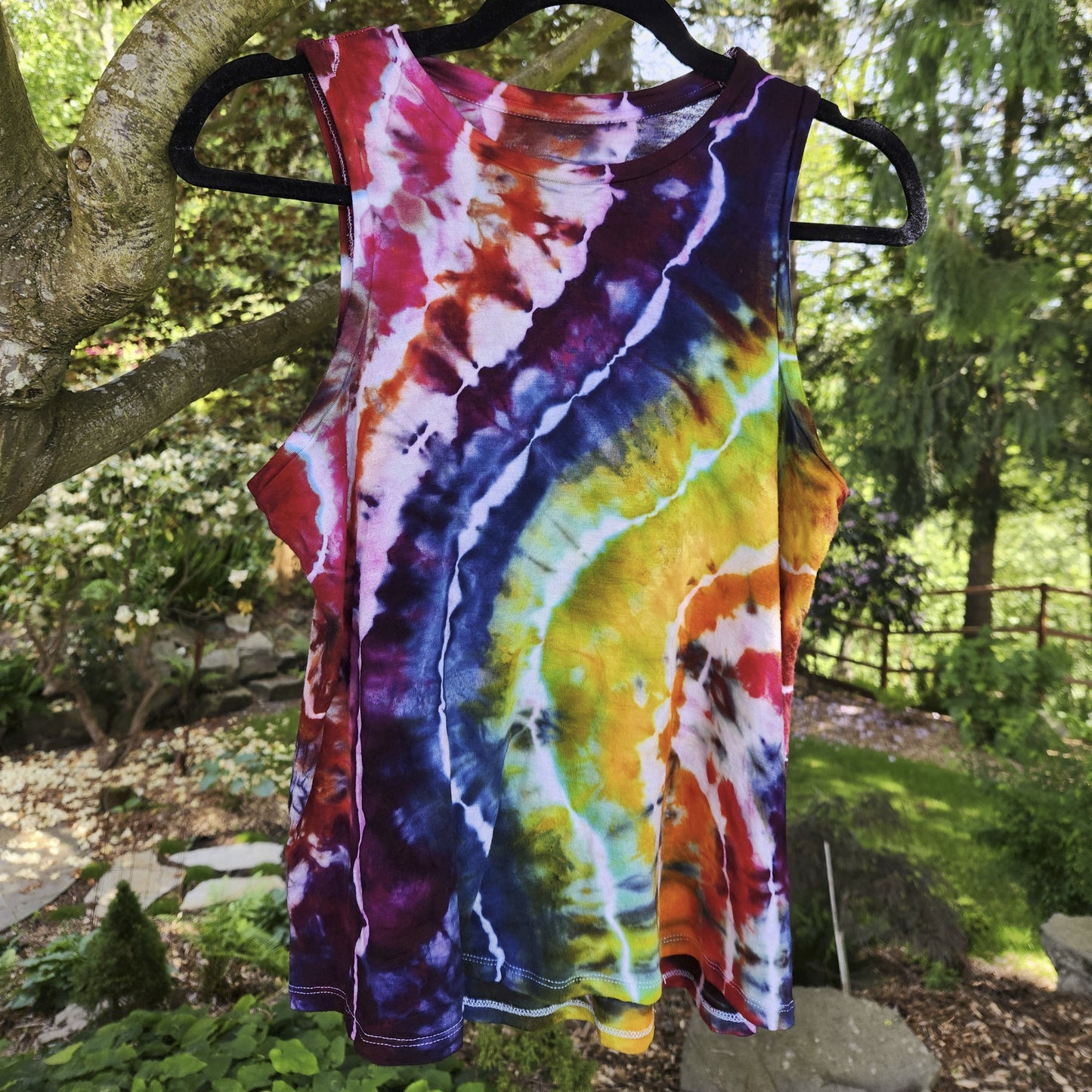 Tank Top High Neck Rainbow Geode Small Upcycle