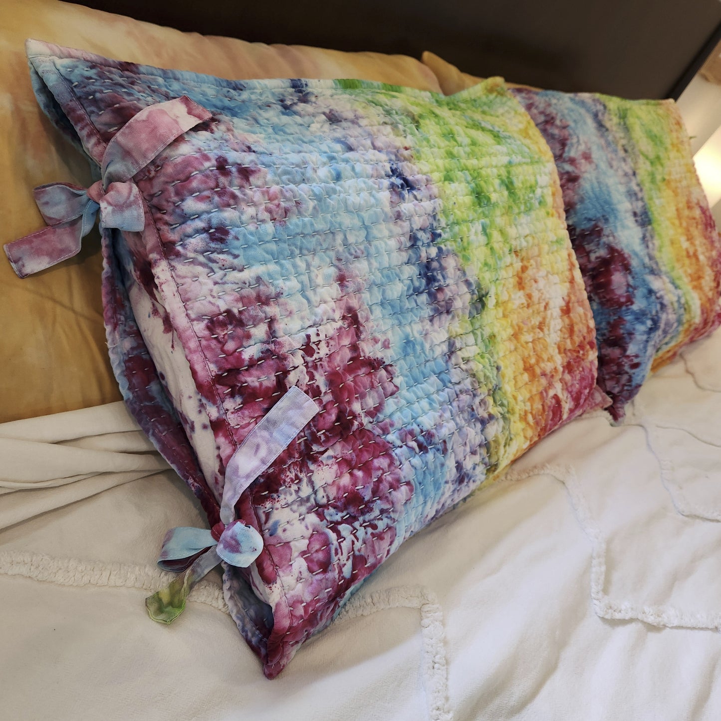 Sham Quilted Pottery Barn Rainbow Ice Dye Set of 2 Upcycle