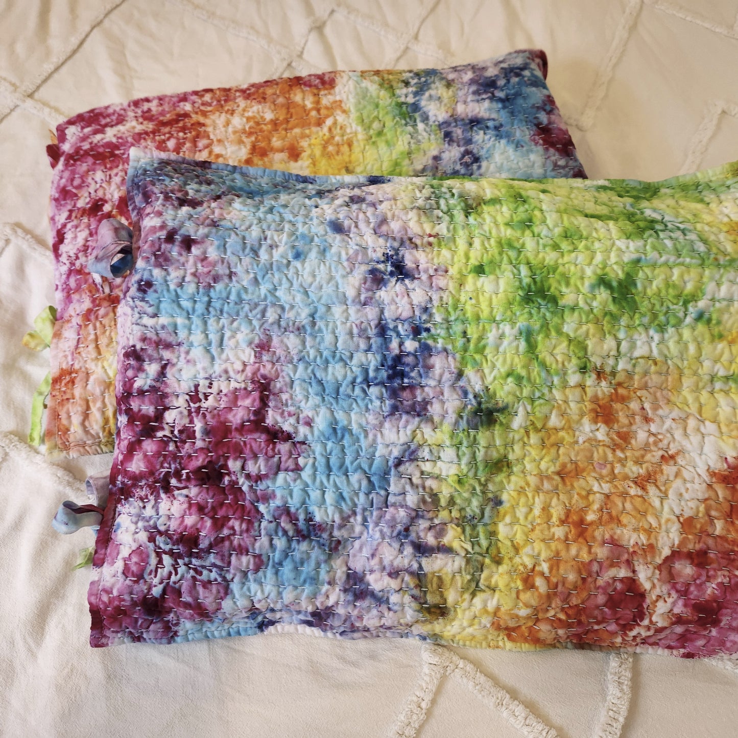 Sham Quilted Pottery Barn Rainbow Ice Dye Set of 2 Upcycle