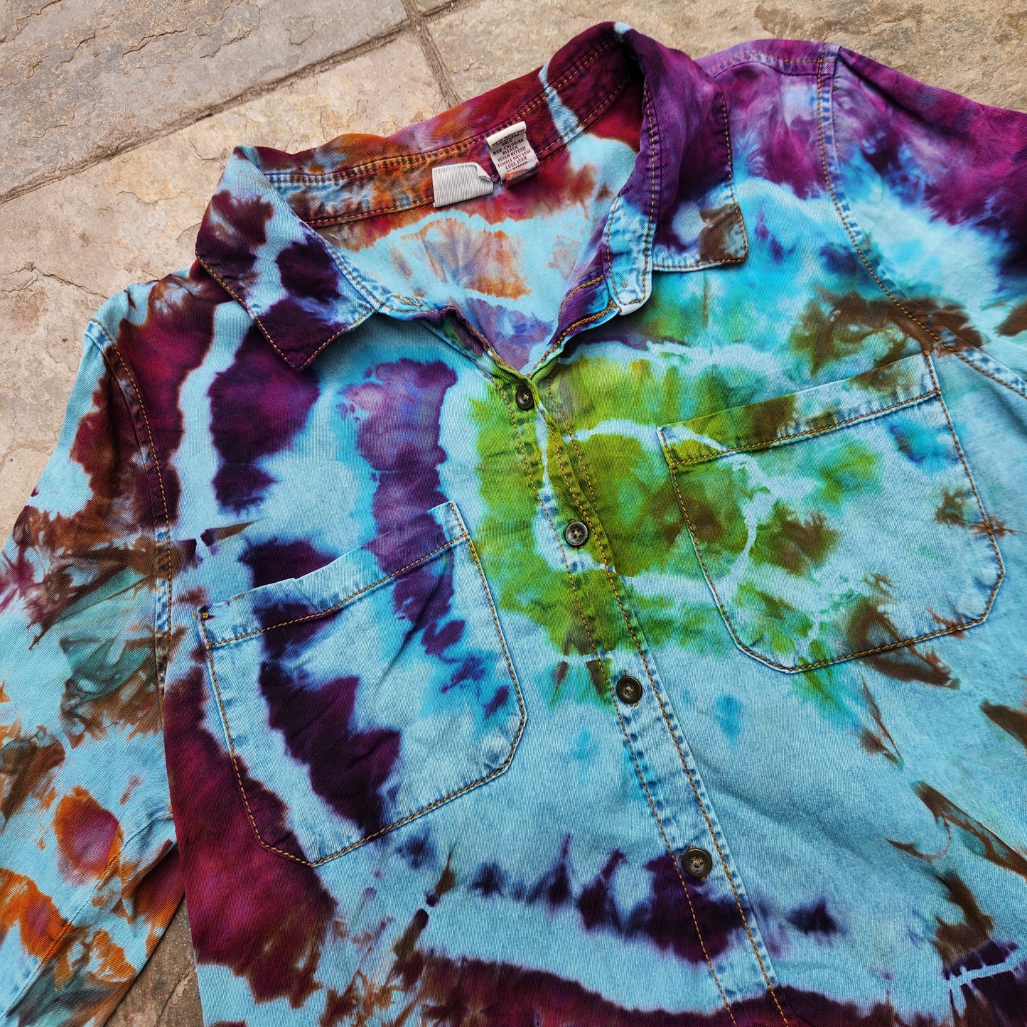 Button Up Shirt Rainbow Geode XL Upcycle