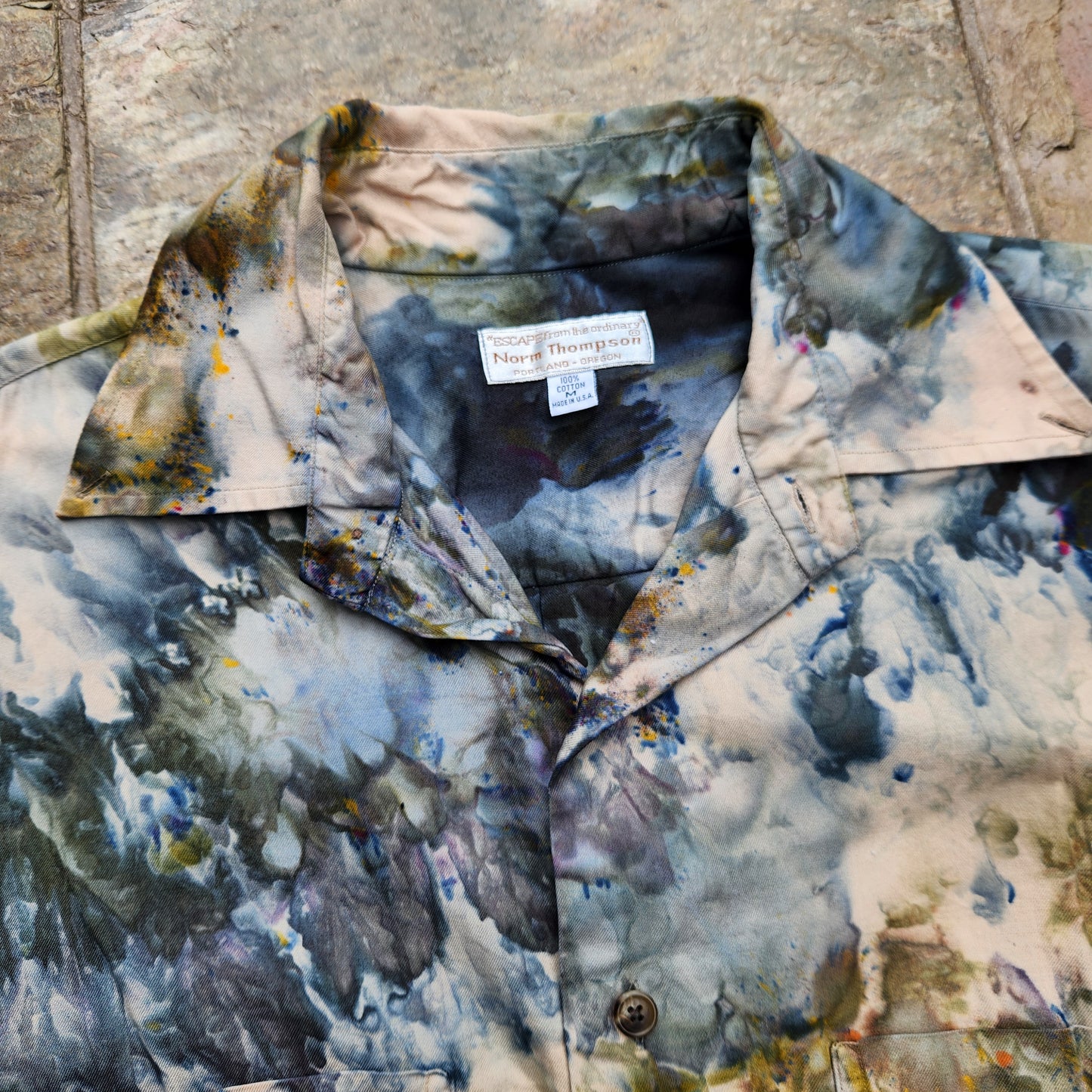 Button Up Shirt Ice Dye Medium Upcycle