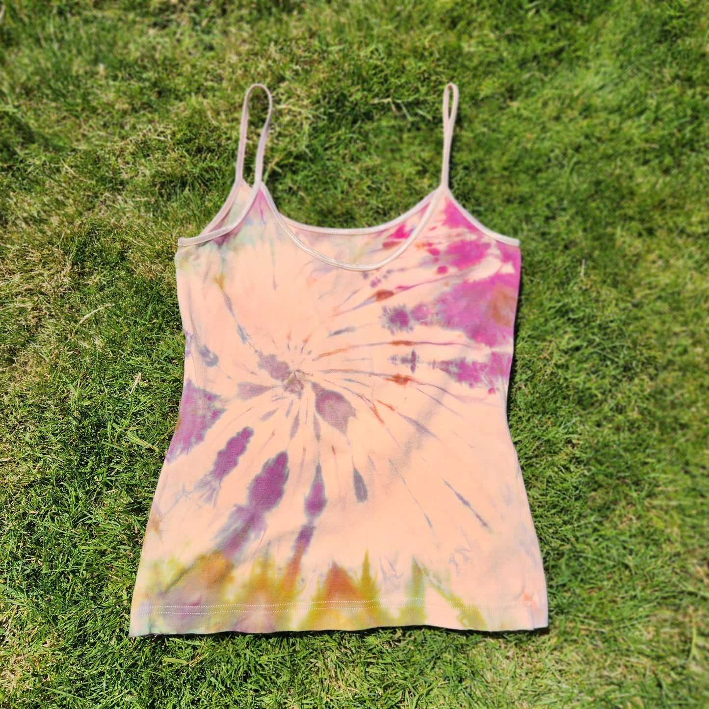 Tank Top Camisole Peach Spiral Medium Upcycle