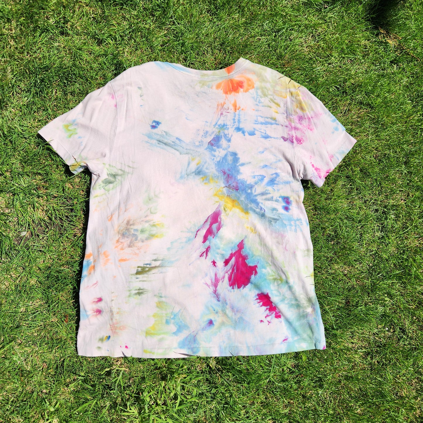 V Neck Tee Pink Ice Dye Upcycle Large