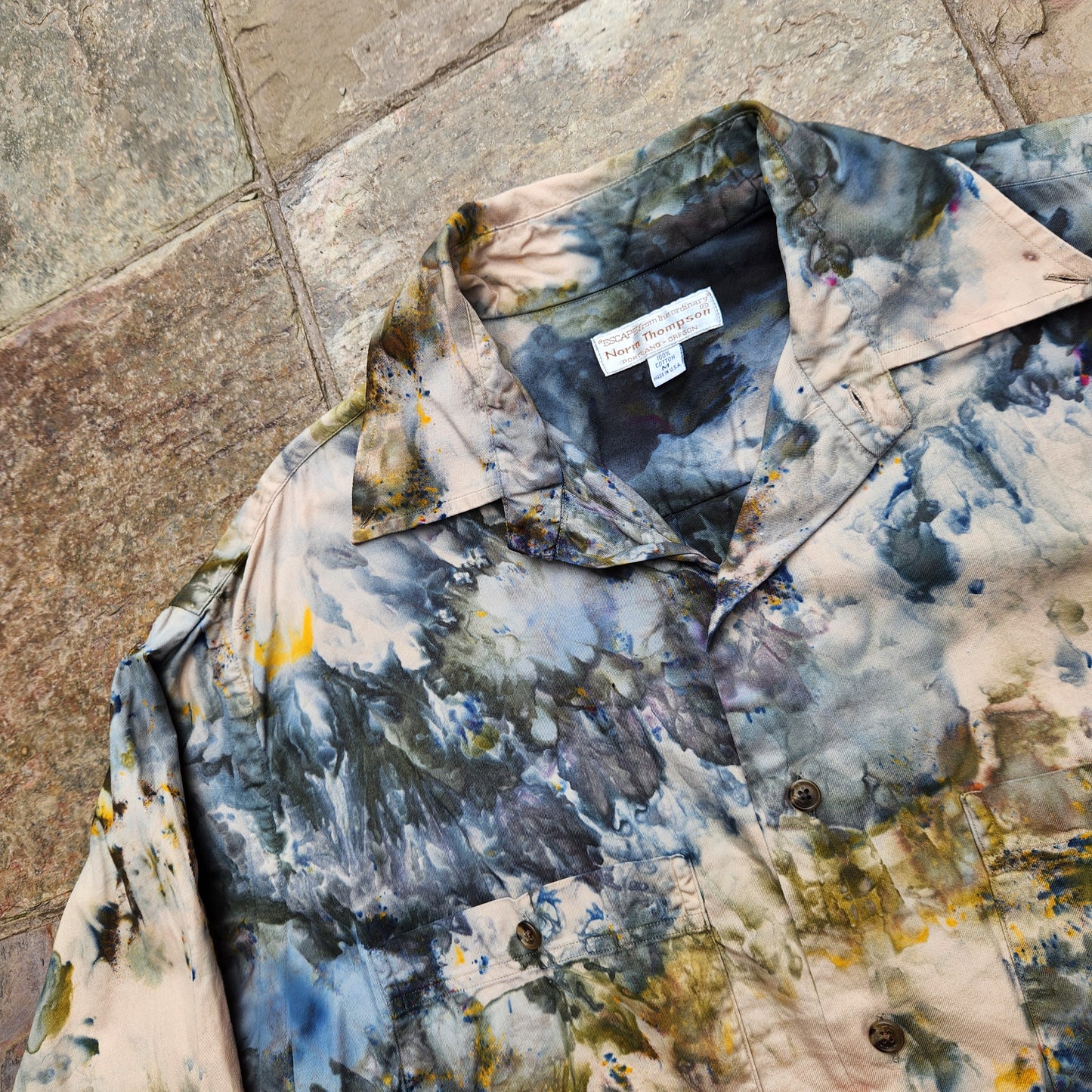 Button Up Shirt Ice Dye Medium Upcycle