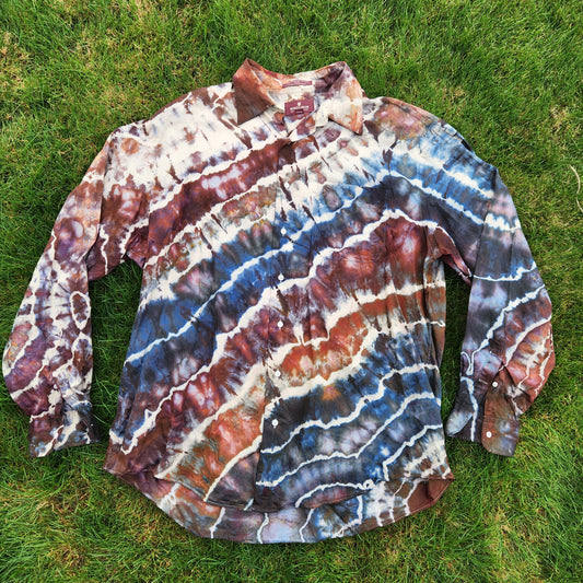 Button Up Shirt Autumn Geode Large Upcycle