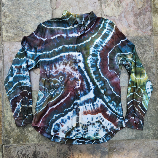 Button Up Shirt mystic Geode Large Upcycle