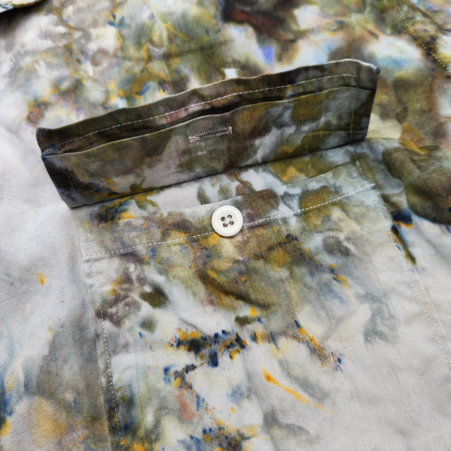 Button Up Shirt Sage Ice Dye Large Upcycle