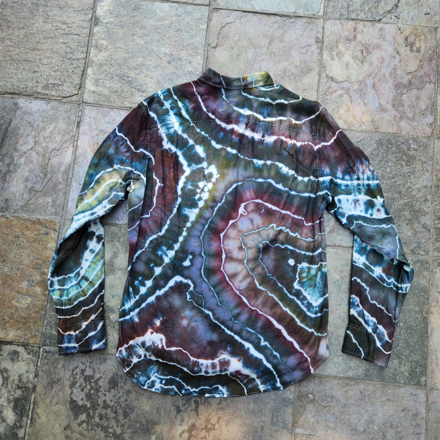 Button Up Shirt mystic Geode Large Upcycle