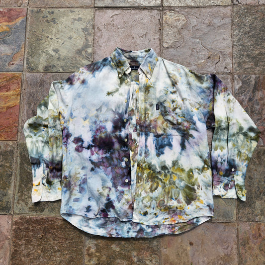 Button Up Shirt Sage Ice Dye Upcycle Large