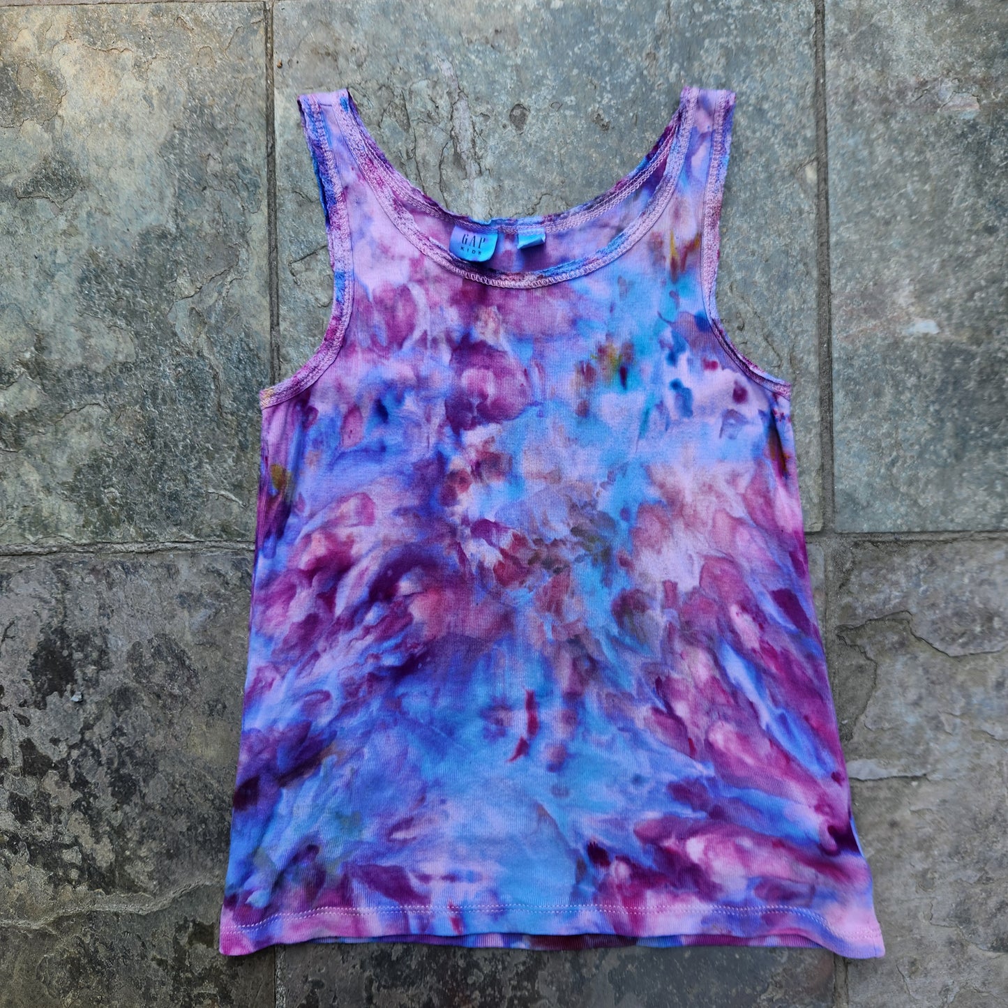 Tank Top Hydrangea Ice Dye Youth Medium Upcycle