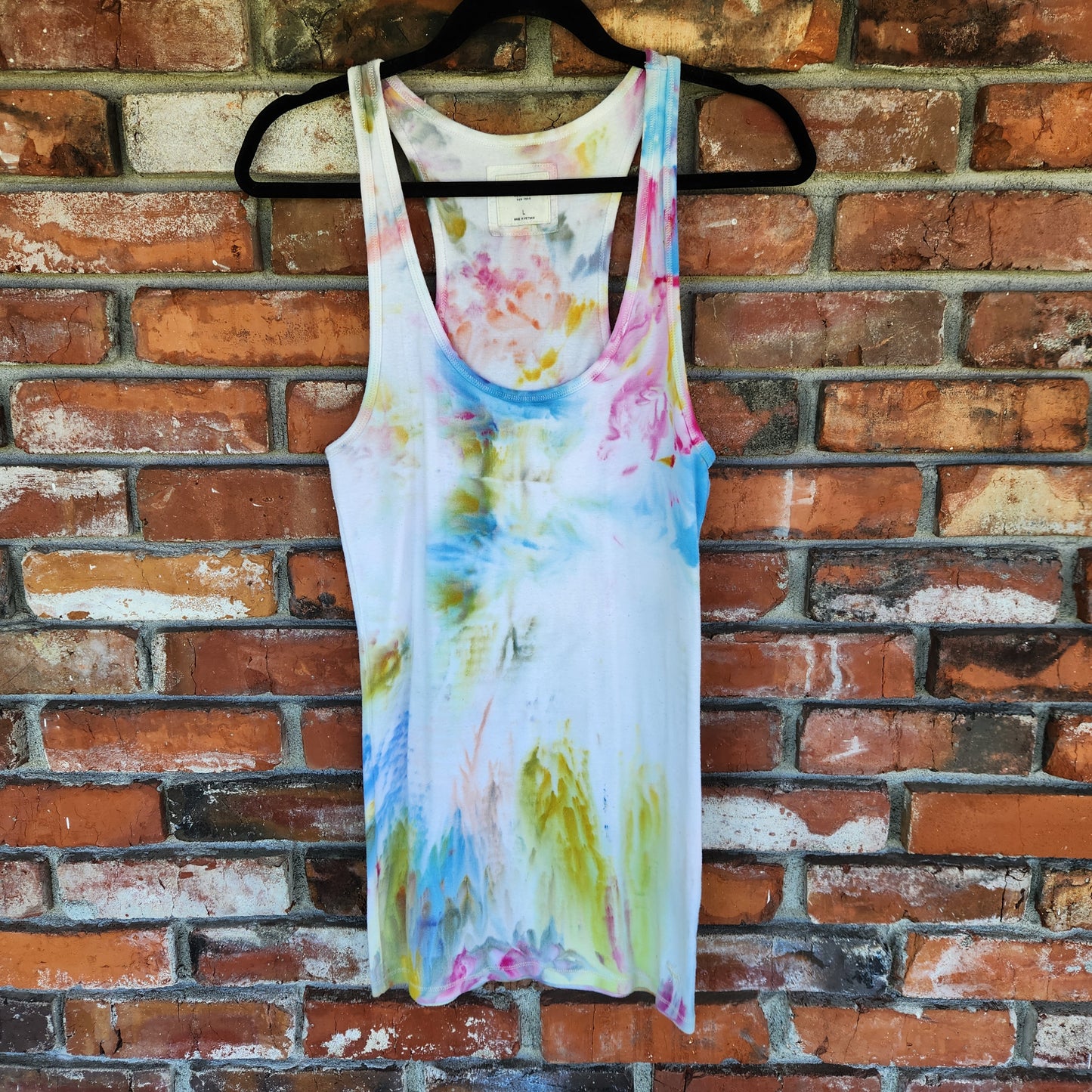 Tank Top Racerback Rainbow Ice Dye Large Upcycle