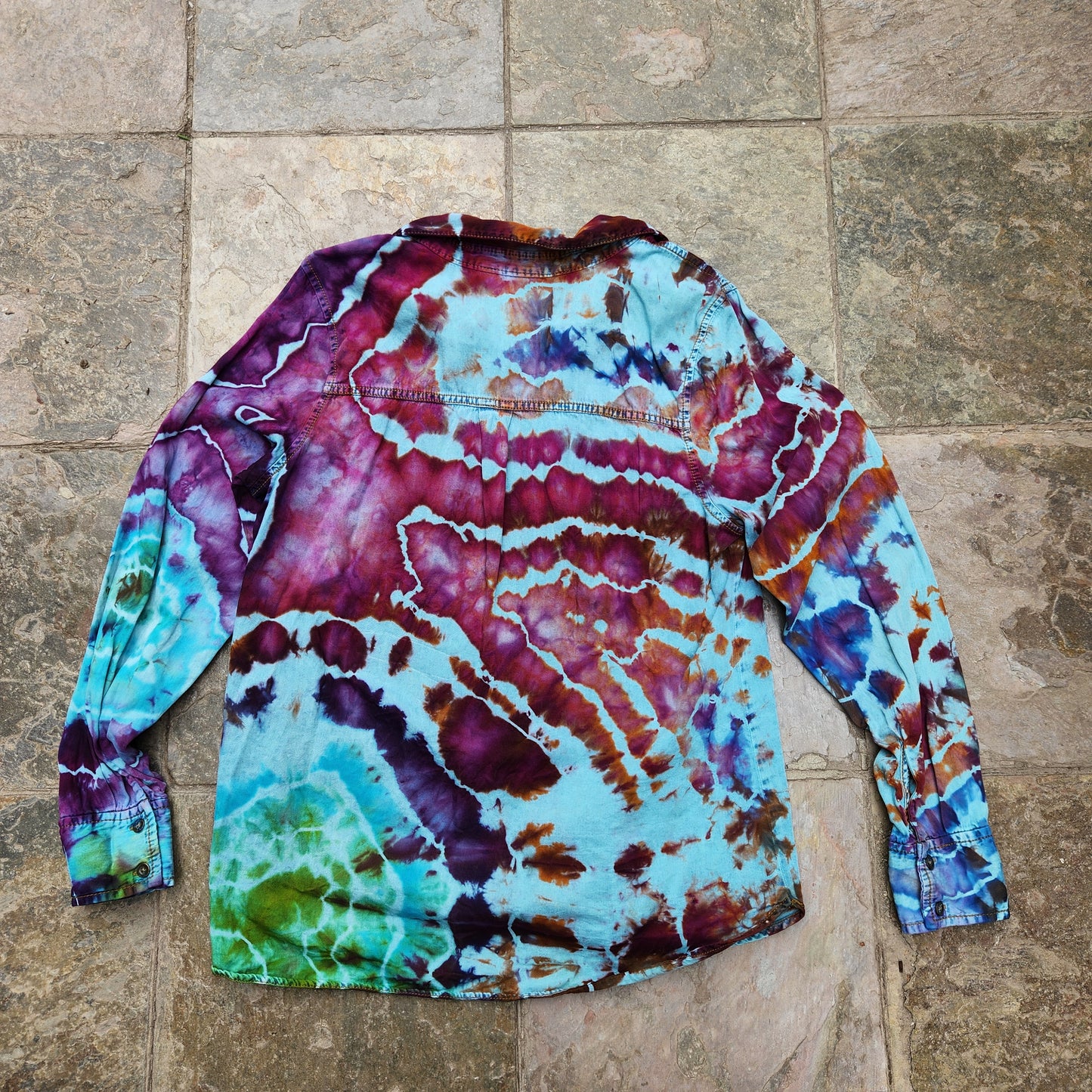 Button Up Shirt Rainbow Geode XL Upcycle