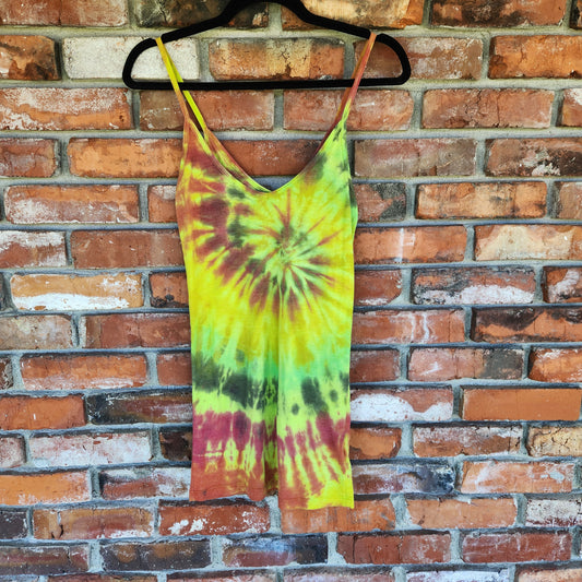 Tank Top V Neck Spaghetti Strap Green Spiral Medium Upcycle