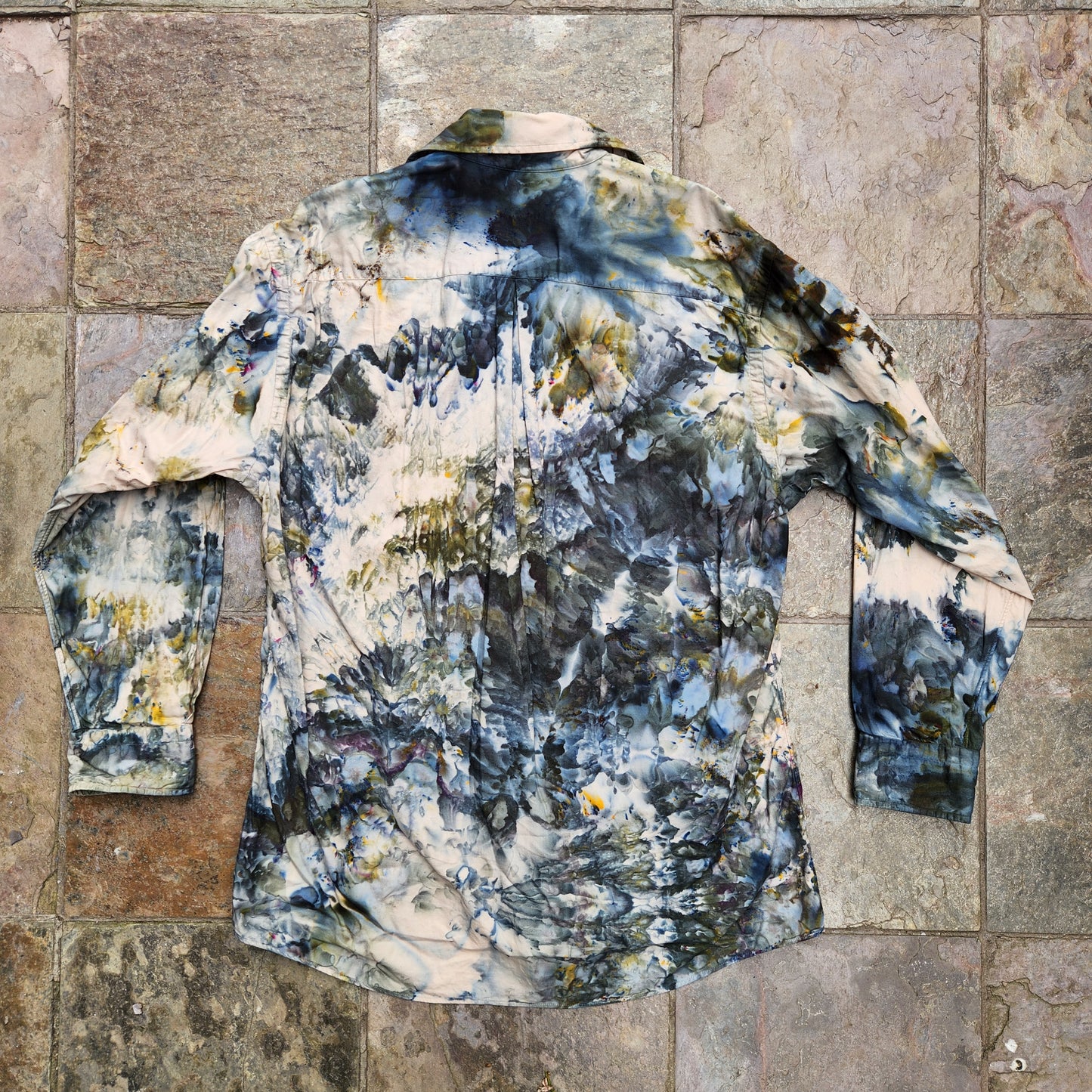 Button Up Shirt Ice Dye Medium Upcycle