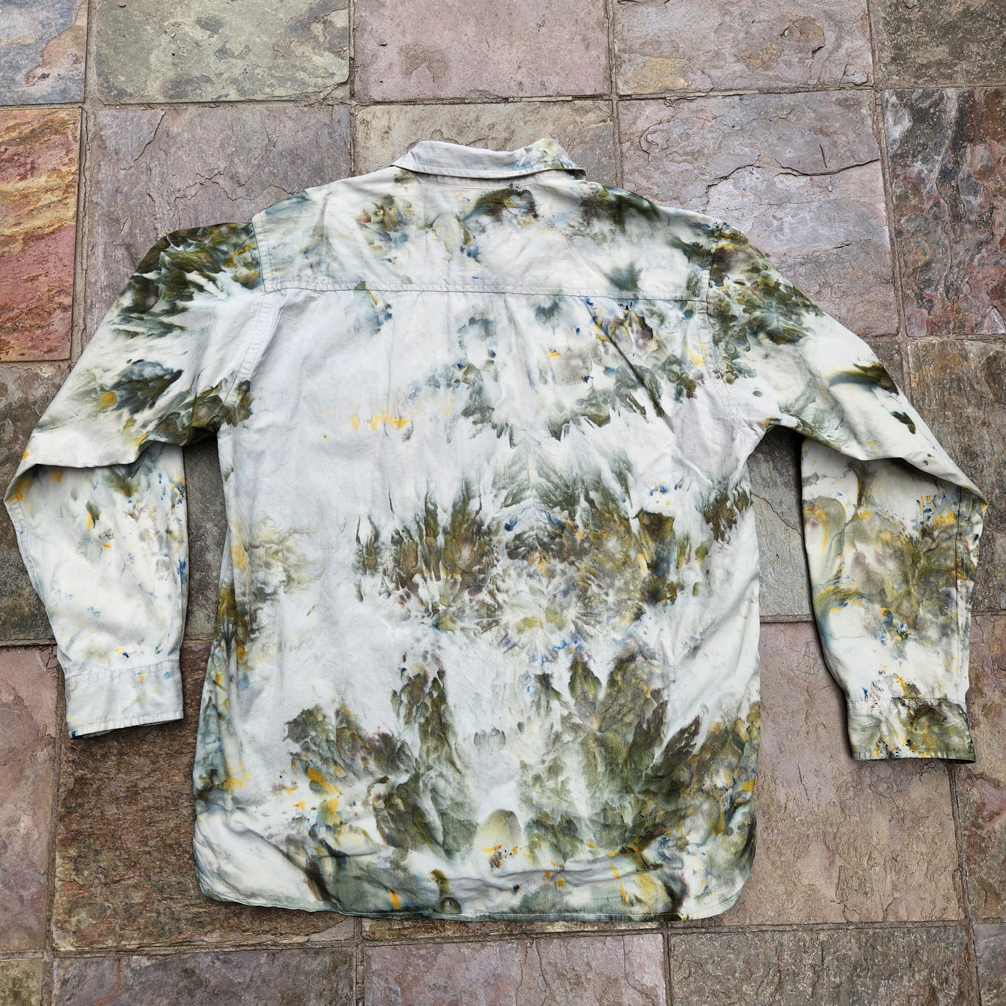 Button Up Shirt Sage Ice Dye Large Upcycle