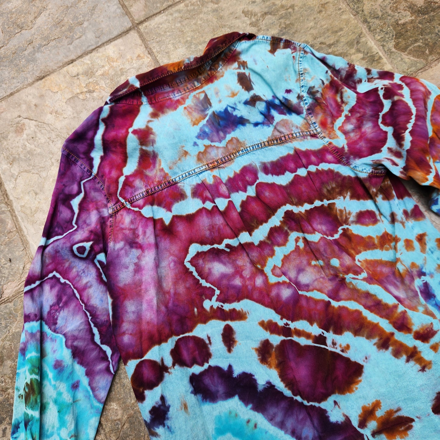 Button Up Shirt Rainbow Geode XL Upcycle